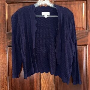 Elle Navy Open-Front Scallop Cardigan Sweater XL